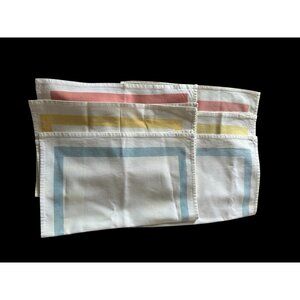 Vintage Pastel Border Linen Napkins Set of 6 - 1950s Mid Century Rectangle 11x14
